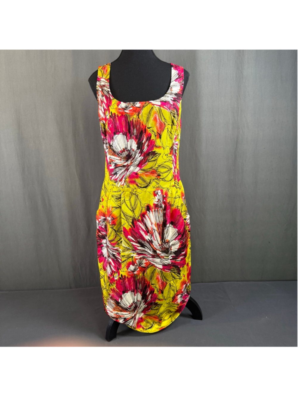 St John Dress 12 Silk Metallic Floral Sheath Luxury Resort Coastal Pink Yellow - Picture 2 of 16
